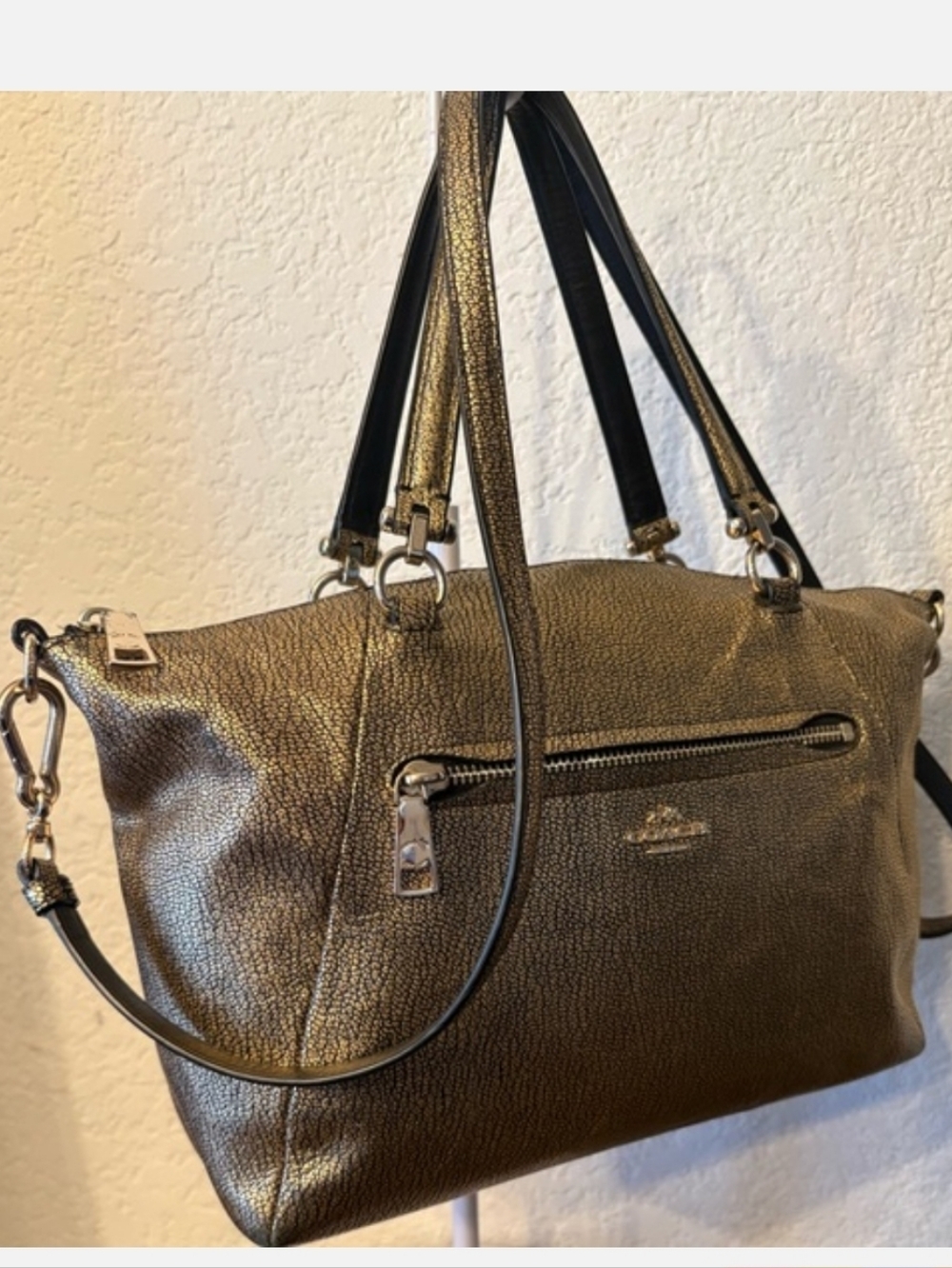 Coach Metallic Bronze Leather Tote Bag with Detachable Strap